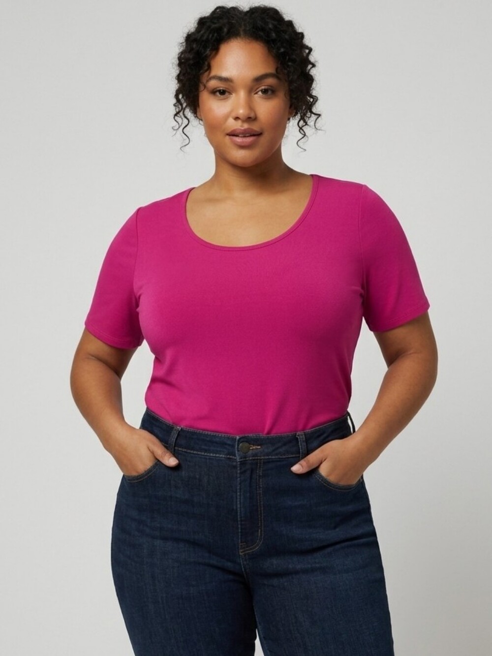 The Zig Zag Stripe Hot Pink Scoop Neck Silky Smooth Short Sleeve Top Lrg Magenta - Picture 1 of 6